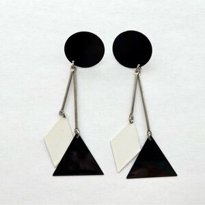 Vintage Retro Black and White Geometric Dangling Earrings